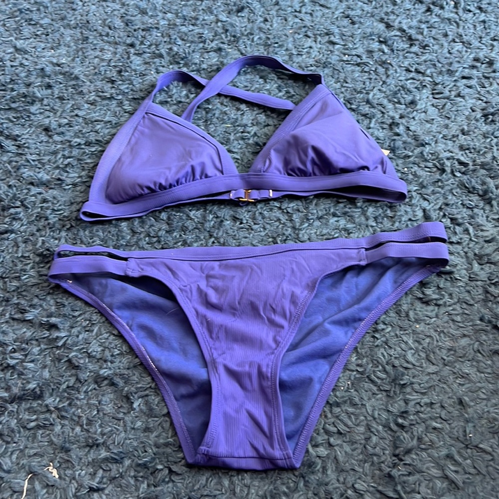 Blue ribbed target bikini size large